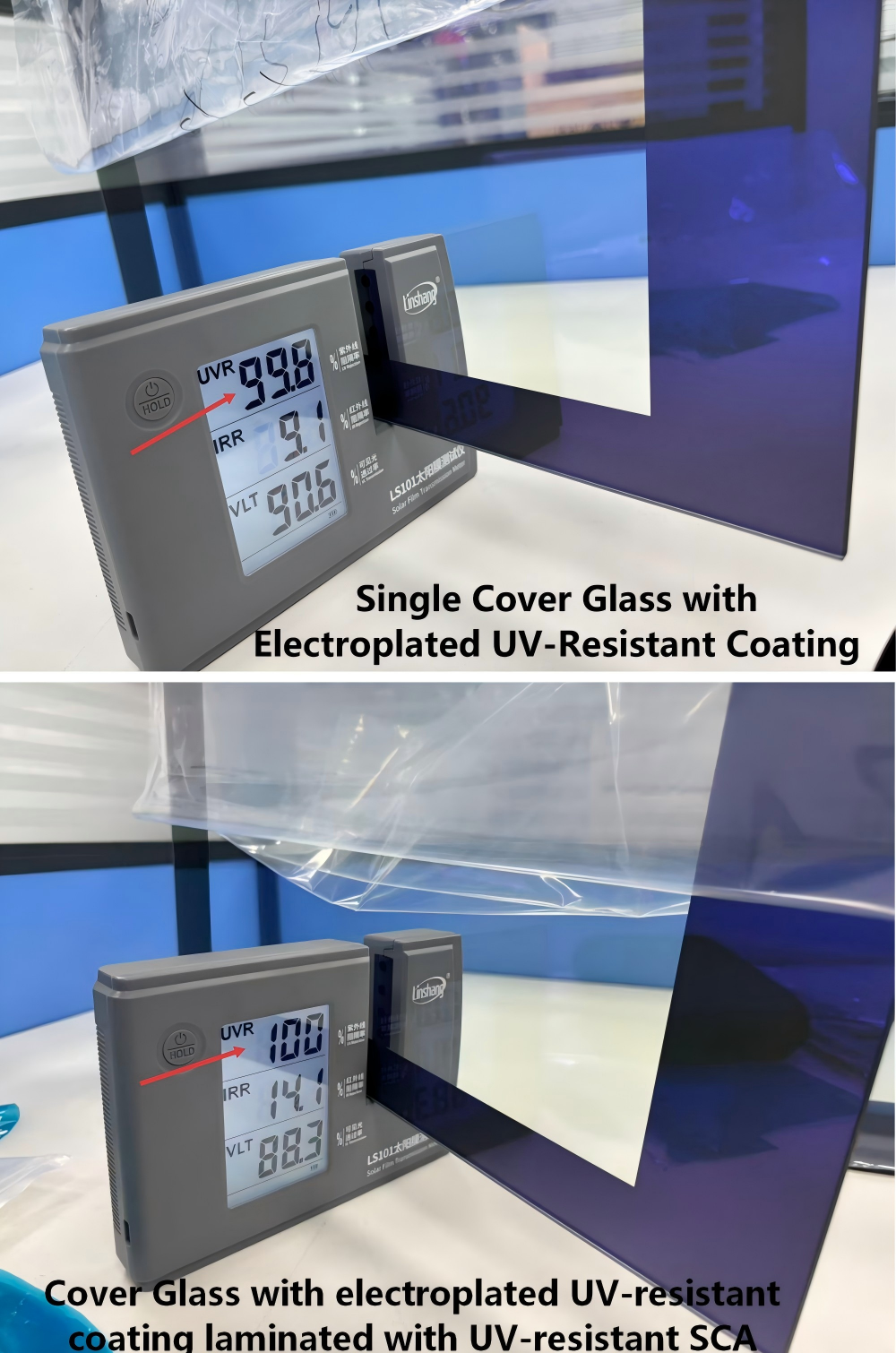 Single Cover Glass with Electroplated UV-Resistant Coating and Cover Glass with electroplated UV-resistant Single Cover Glass with Electroplated UV-Resistant Coating and Cover Glass with electroplated UV-resistant