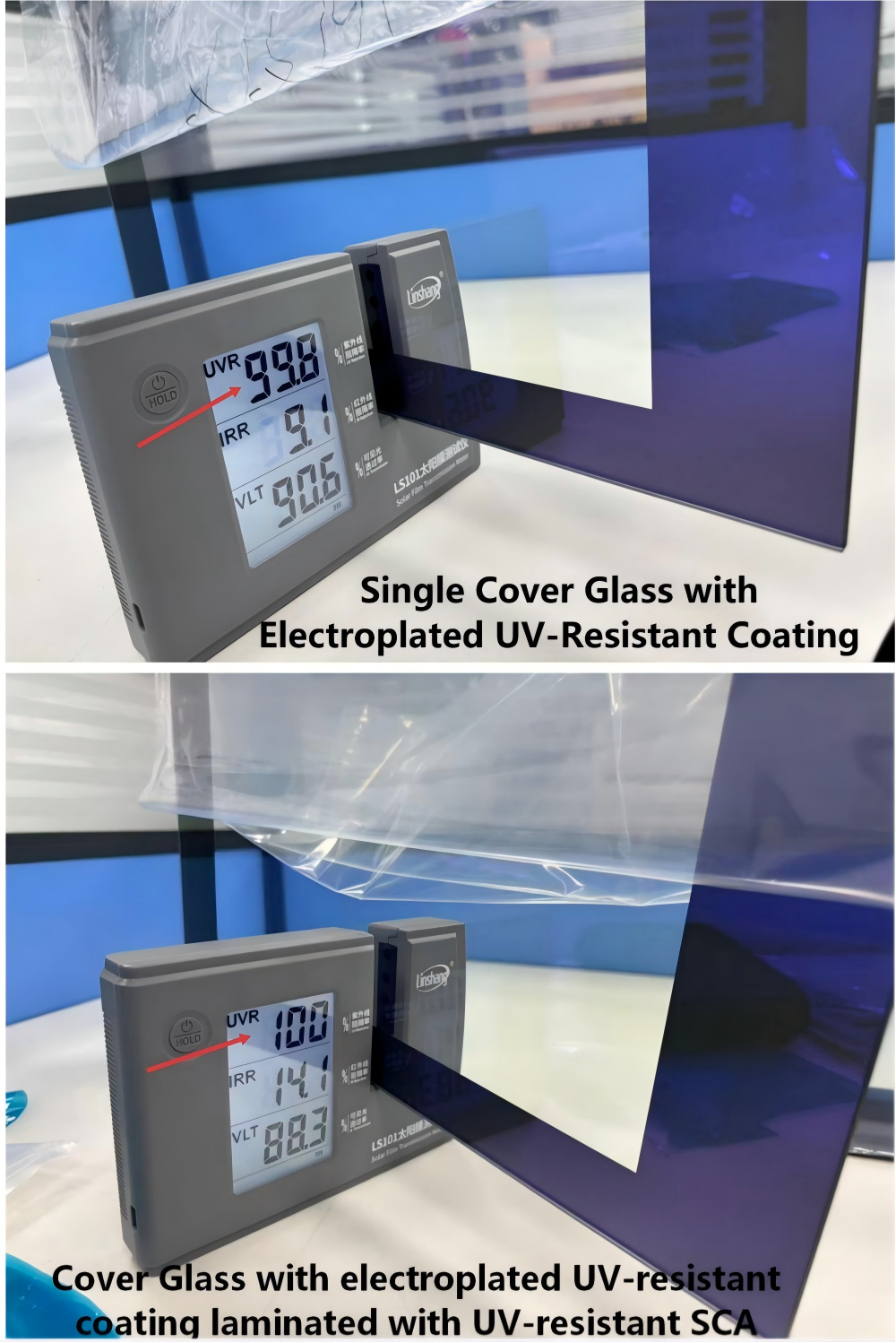 Single Cover Glass with Electroplated UV-Resistant Coating and Cover Glass with electroplated UV-resistant Single Cover Glass with Electroplated UV-Resistant Coating and Cover Glass with electroplated UV-resistant
