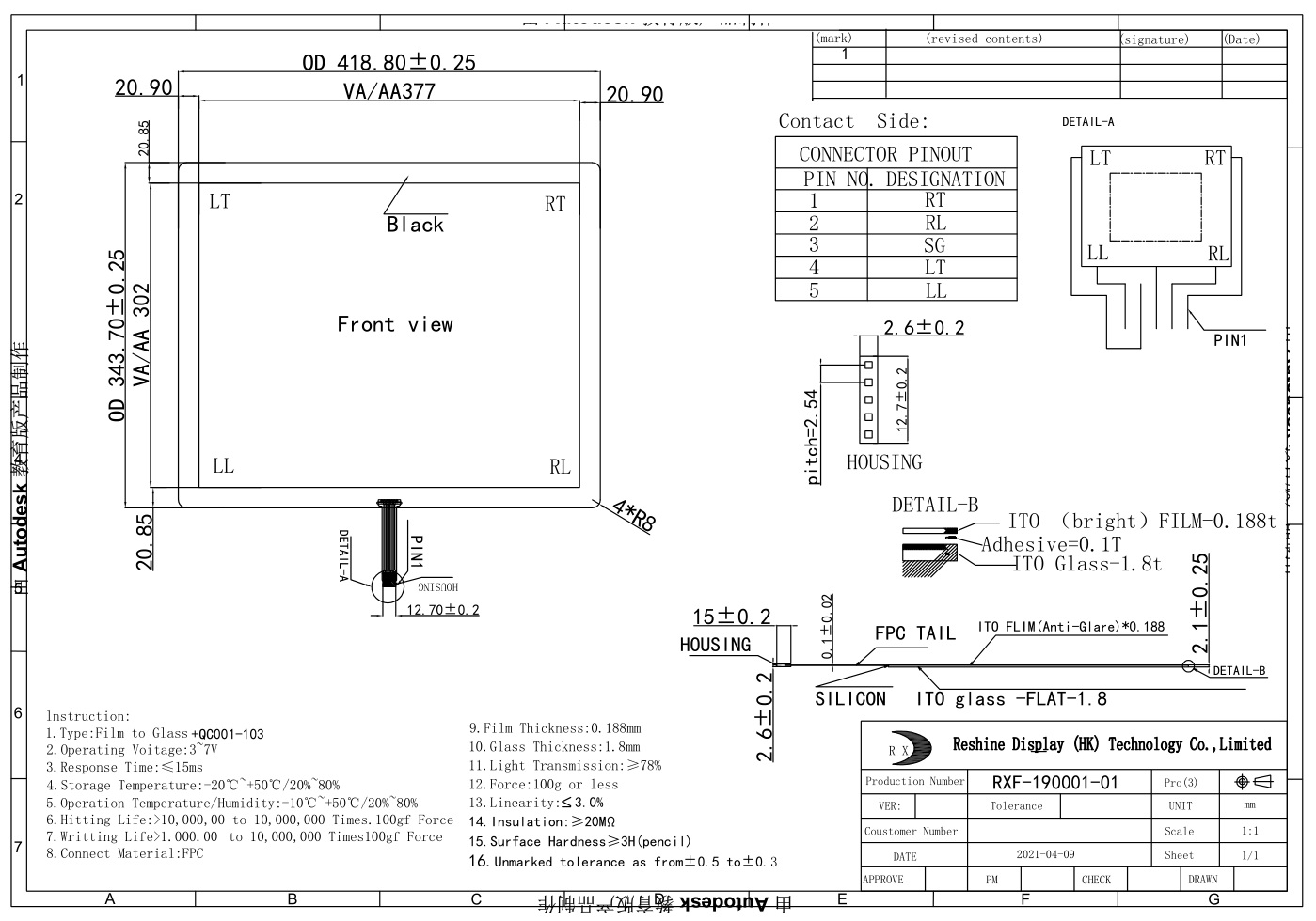 RESHINE 19 inch 5-wire resistive touch screen