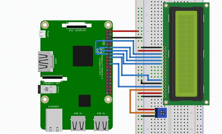 Raspberry Pi LCD 16x2 Circuit Diagram