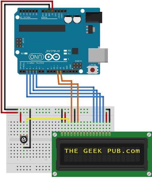 ArduinoからLCDへの配線図を表示します