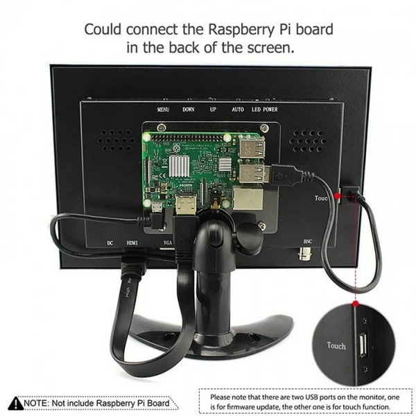 raspberry pi board in the back of the screen
