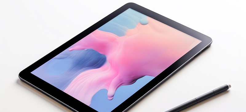Tablet with a stylus and colorful screen socialPreview
