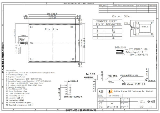 19 Inch five wires RTP Resistive Touch Screen Panels 